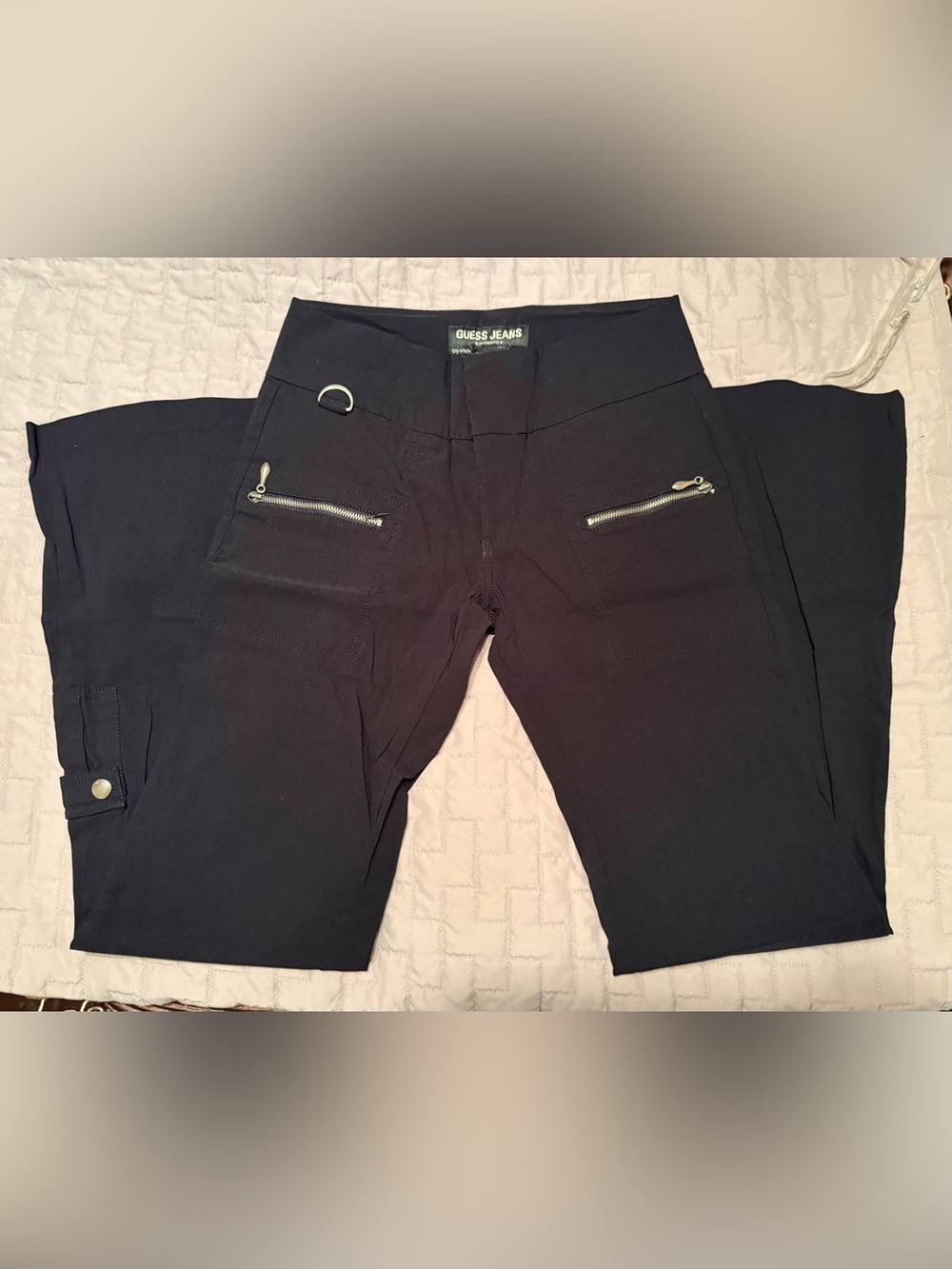 Vintage GUESS Black Stretch Pants with Zippers and Side Pocket Y2K Size 29 x 30